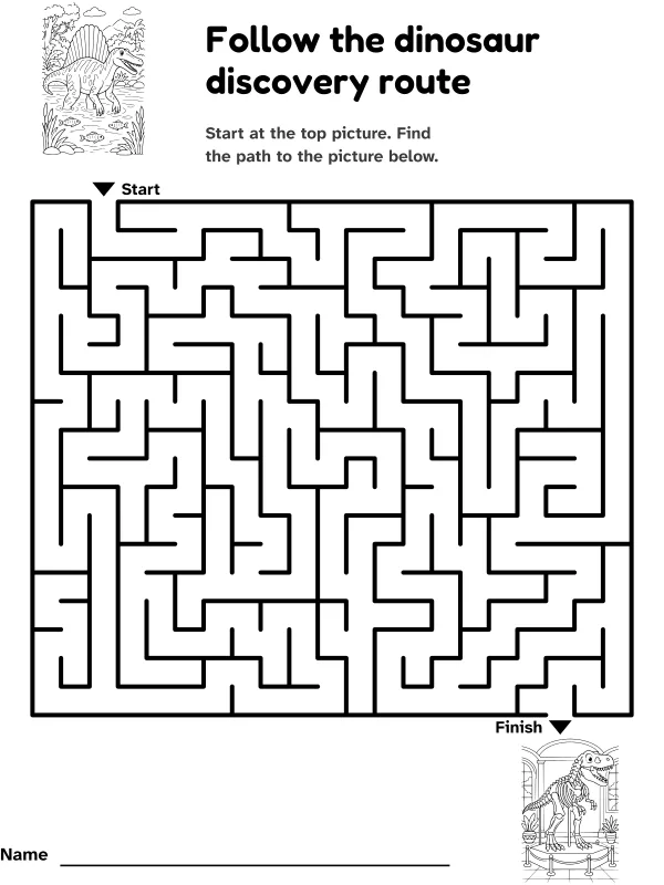 Spinosaurus to skeleton maze: follow the dinosaur discovery route, with pictures at the start and finish