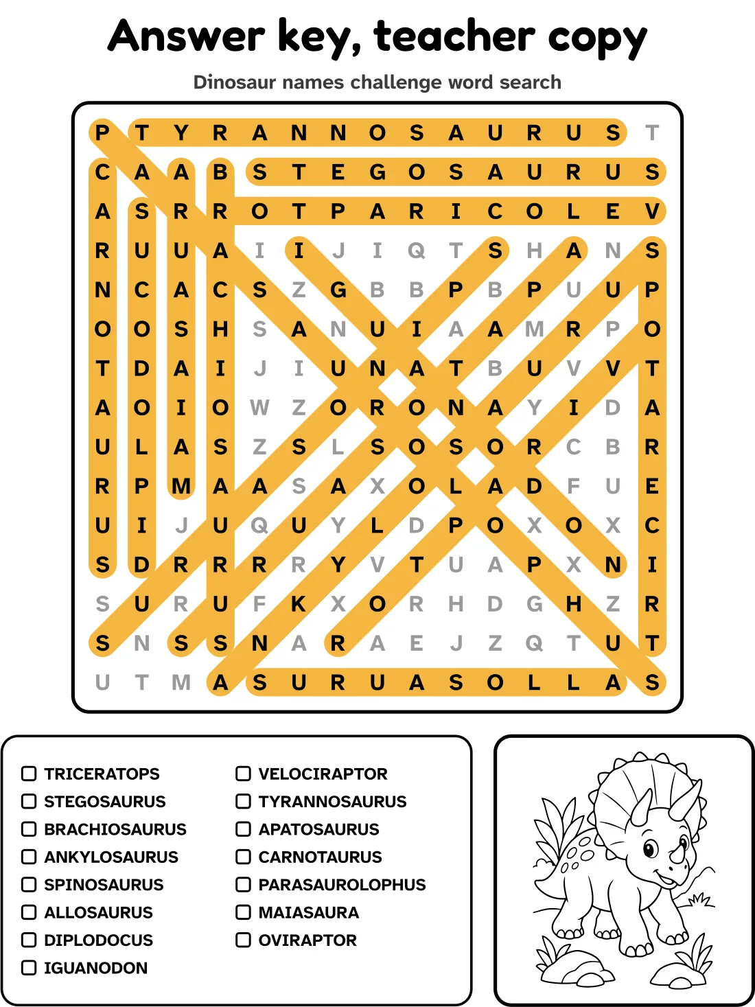 Answer key for the dinosaur names challenge word search