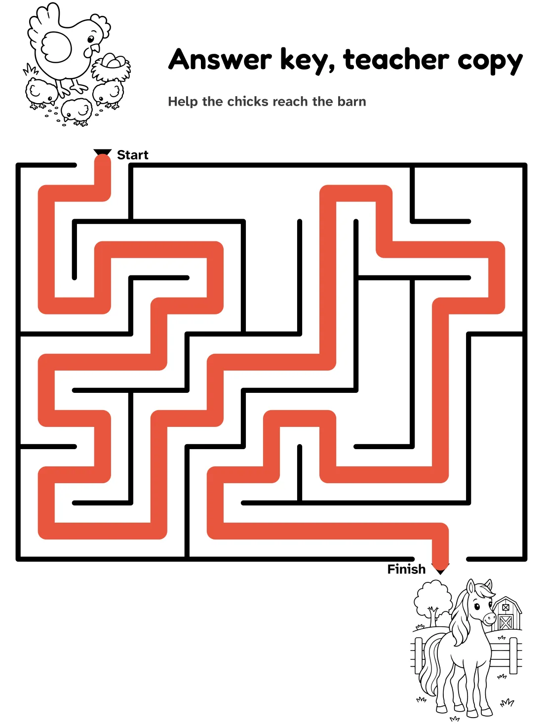 Answer key for the chicks to barn maze