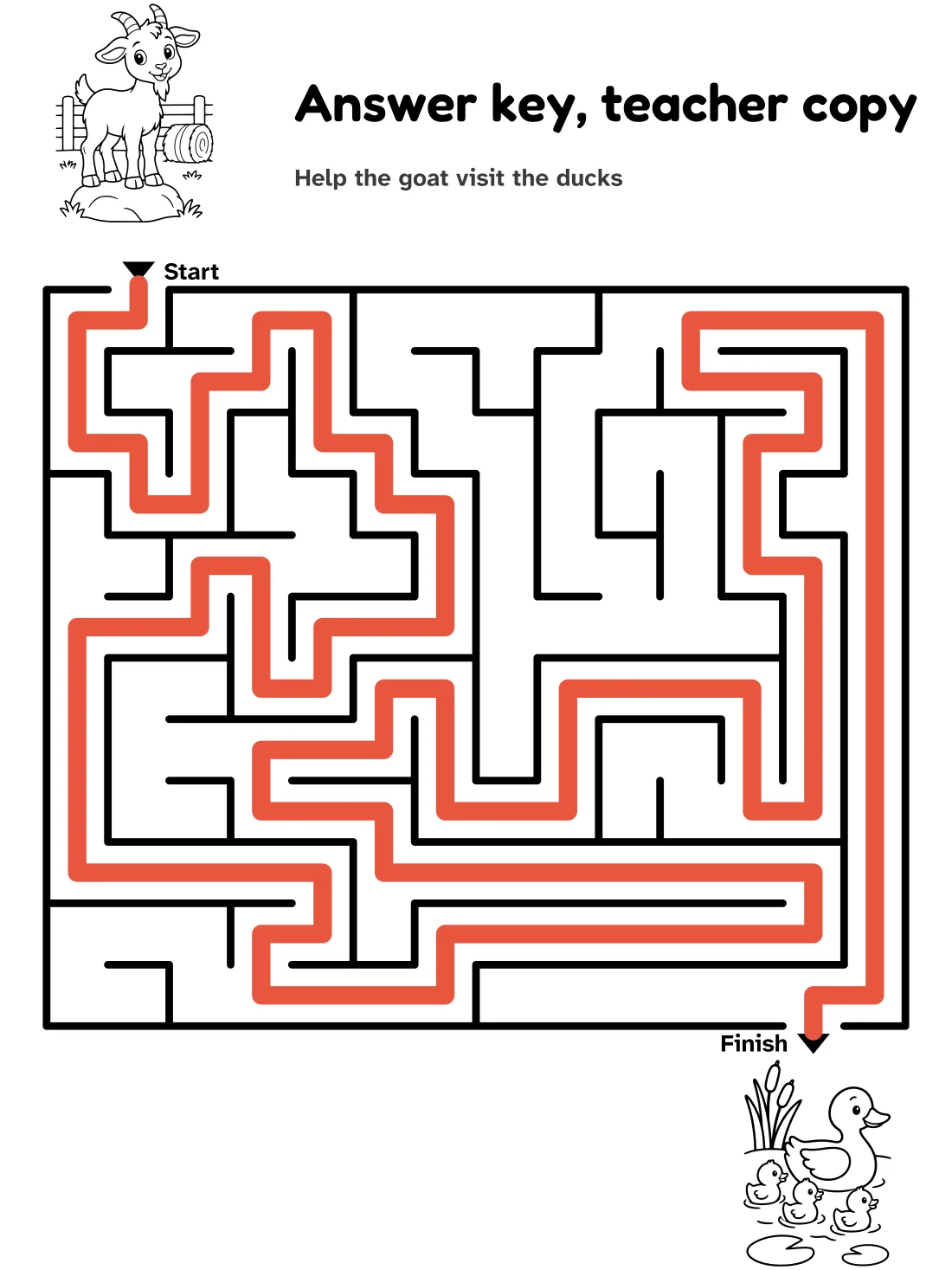 Answer key for the goat to ducks maze