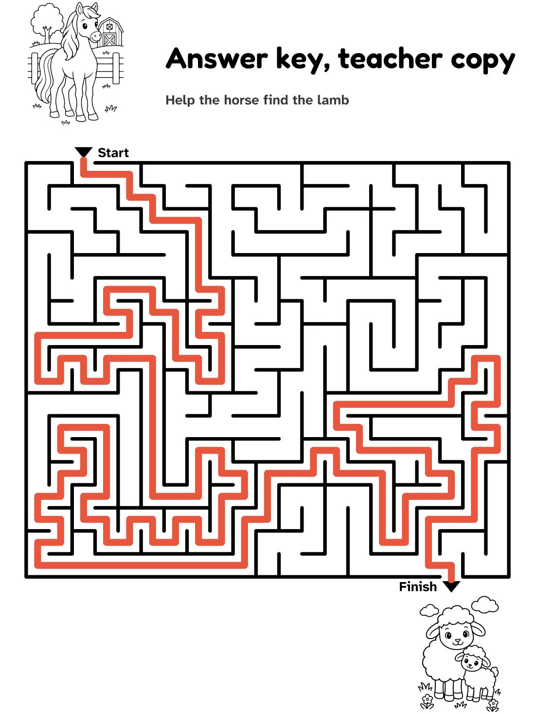Answer key for the horse to lamb maze