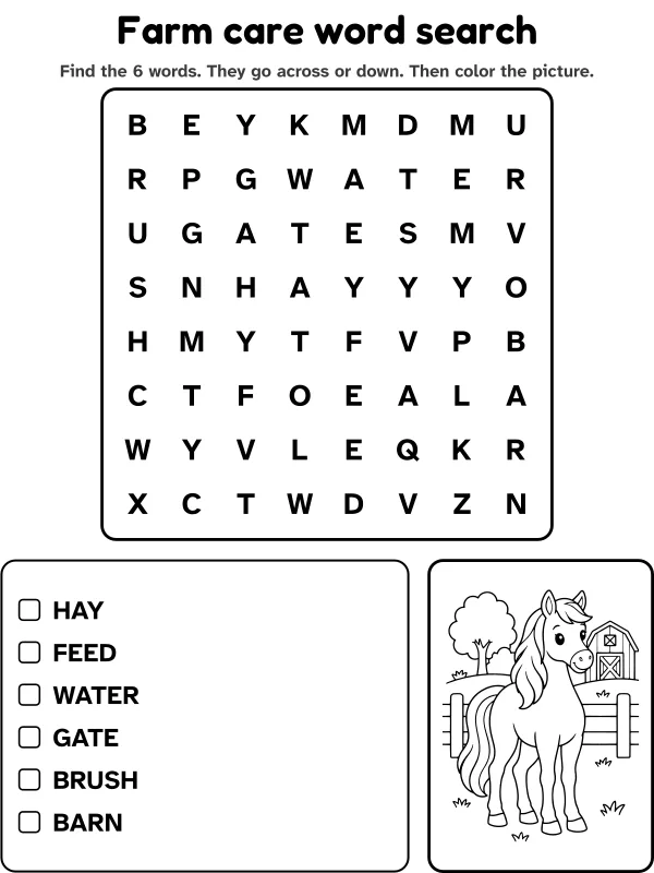Farm care word search