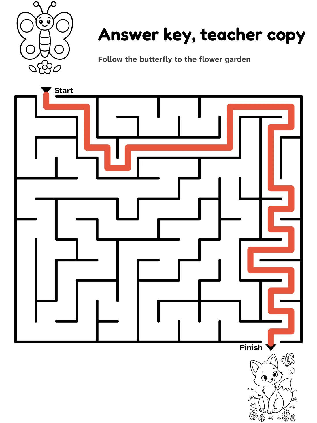 Answer key for the butterfly to fox maze