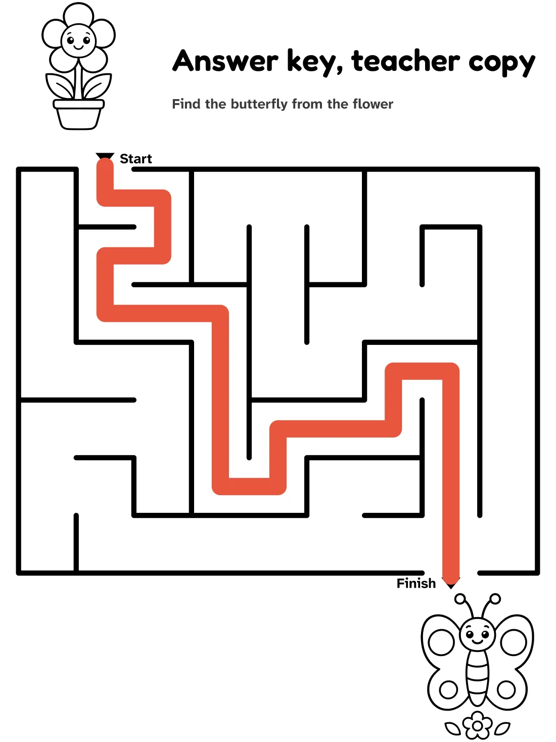 Answer key for the flower to butterfly maze