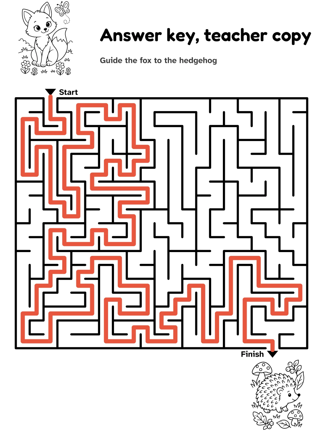 Answer key for the fox to hedgehog maze