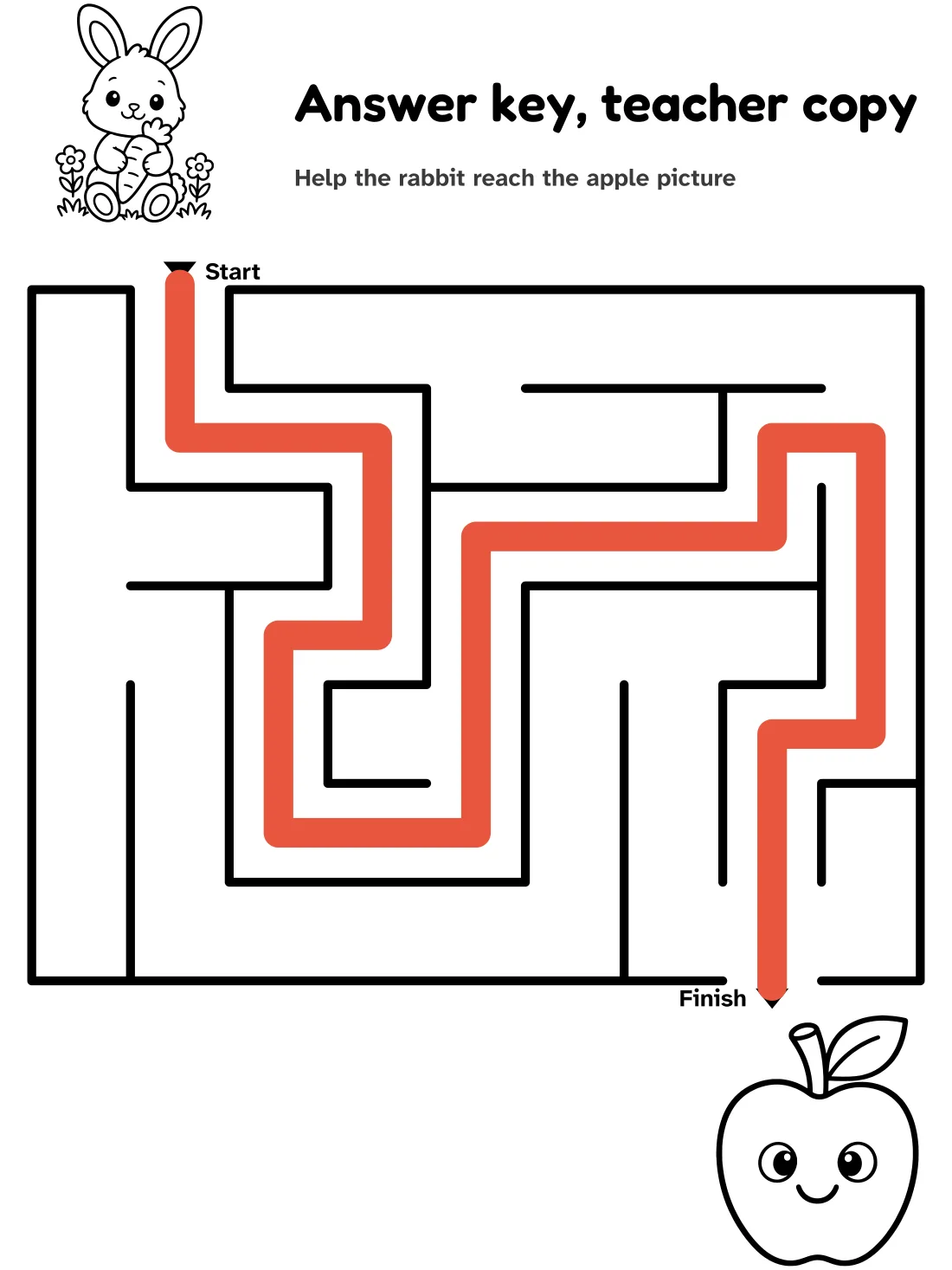 Answer key for the rabbit to apple maze