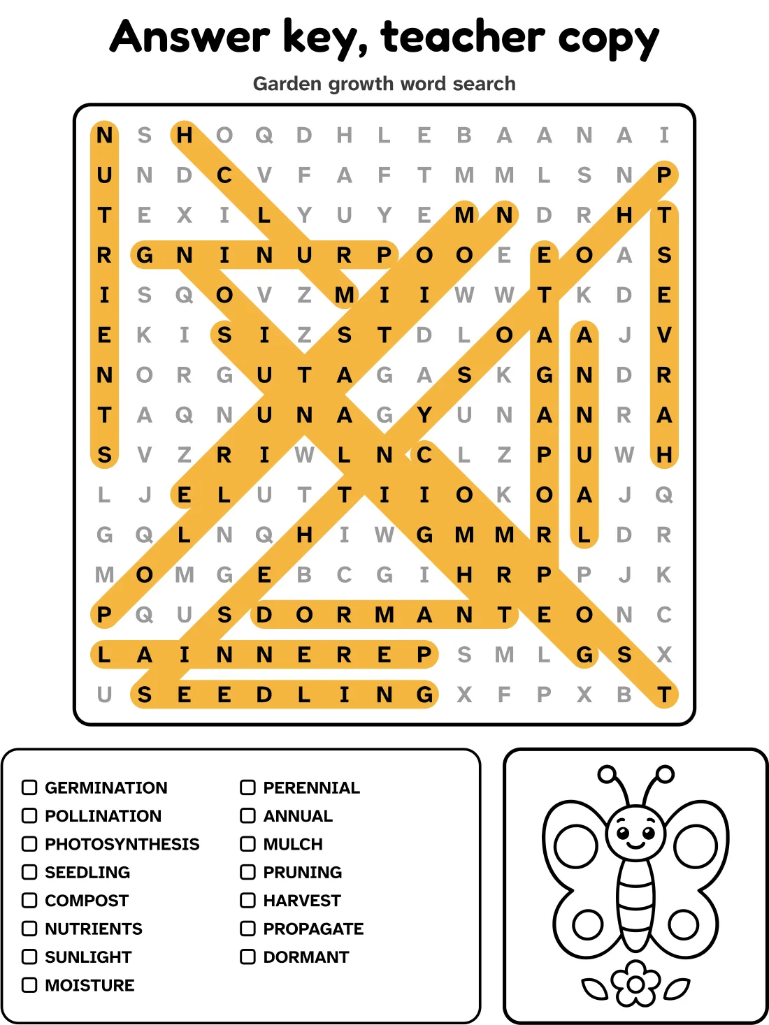 Answer key for the garden growth word search