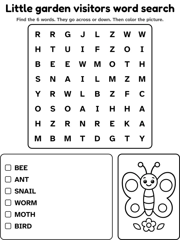 Little garden visitors word search