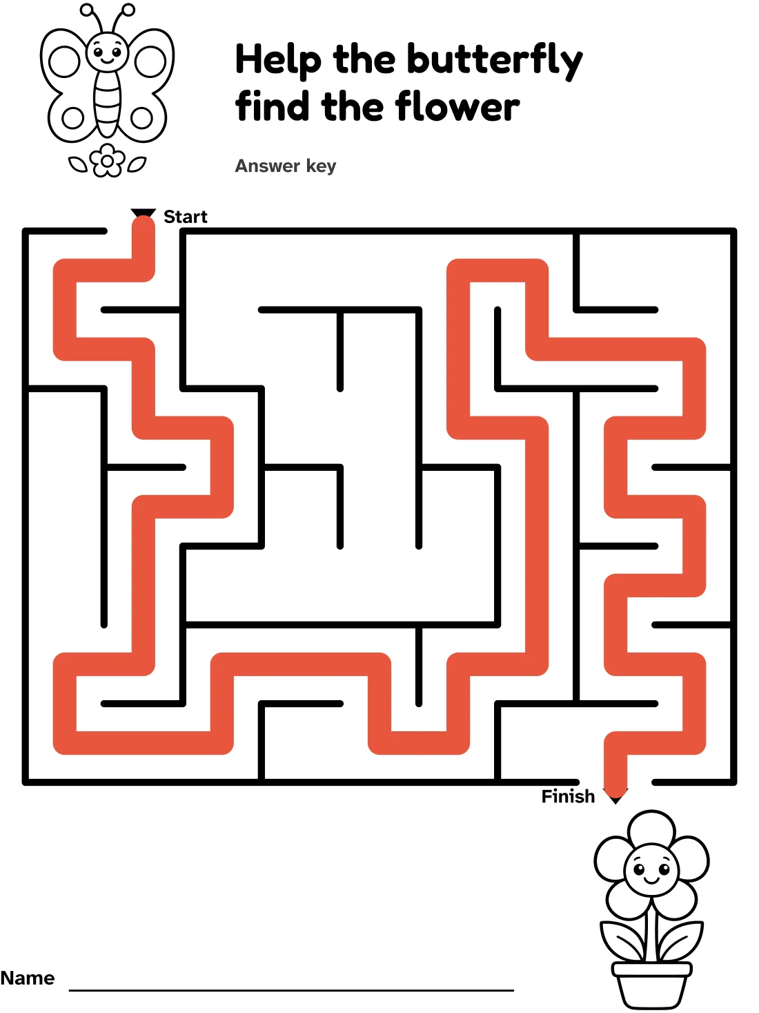 Answer key for the butterfly and flower maze