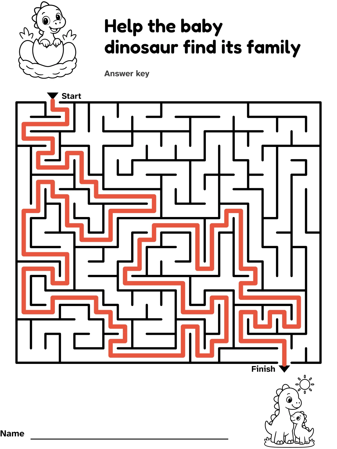 Answer key for the baby dinosaur maze
