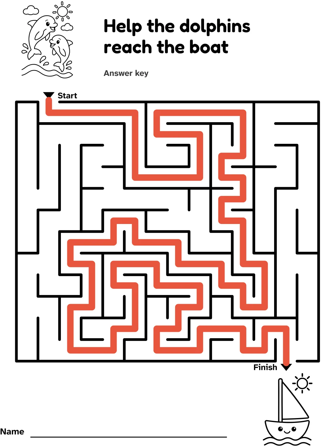 Answer key for the dolphin and sailboat maze
