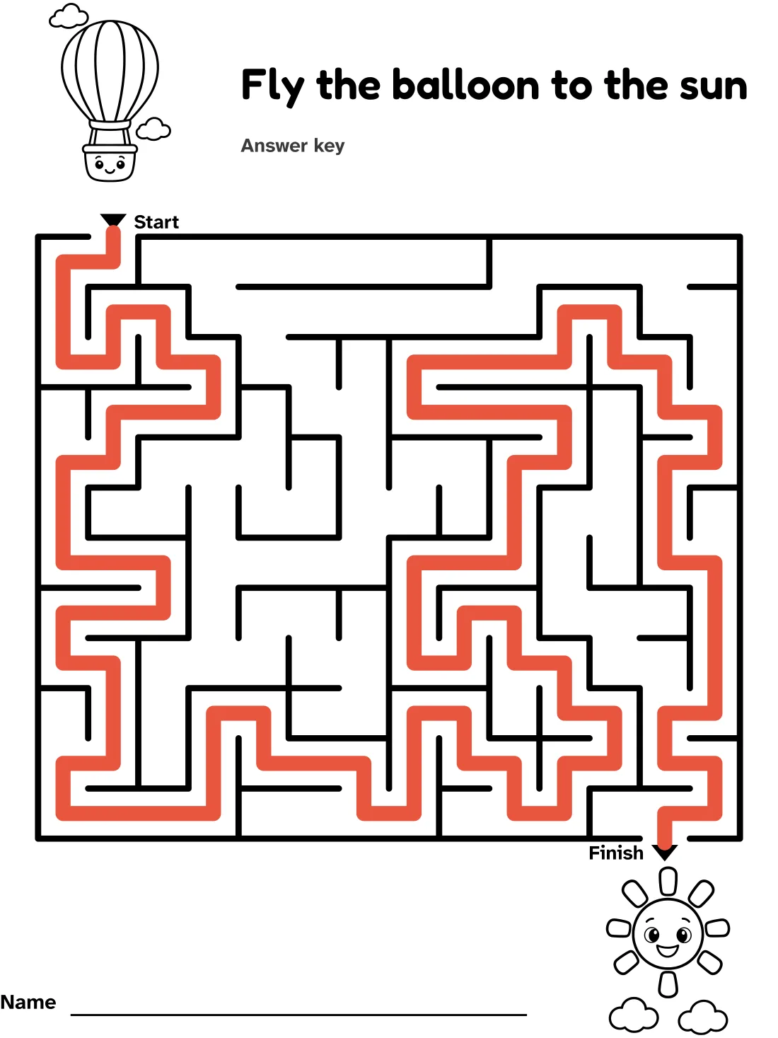 Answer key for the hot air balloon maze