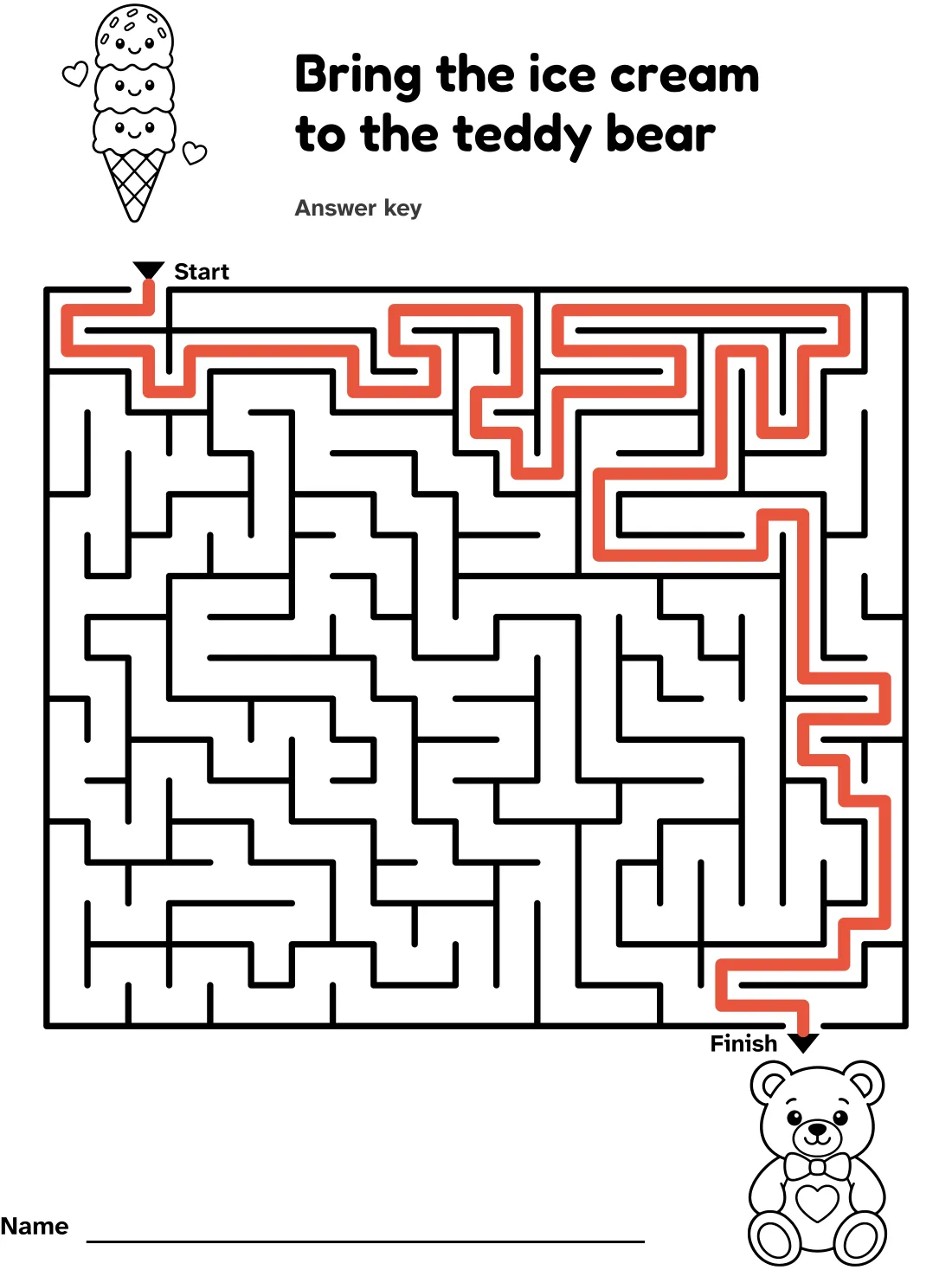 Answer key for the ice cream and teddy bear maze