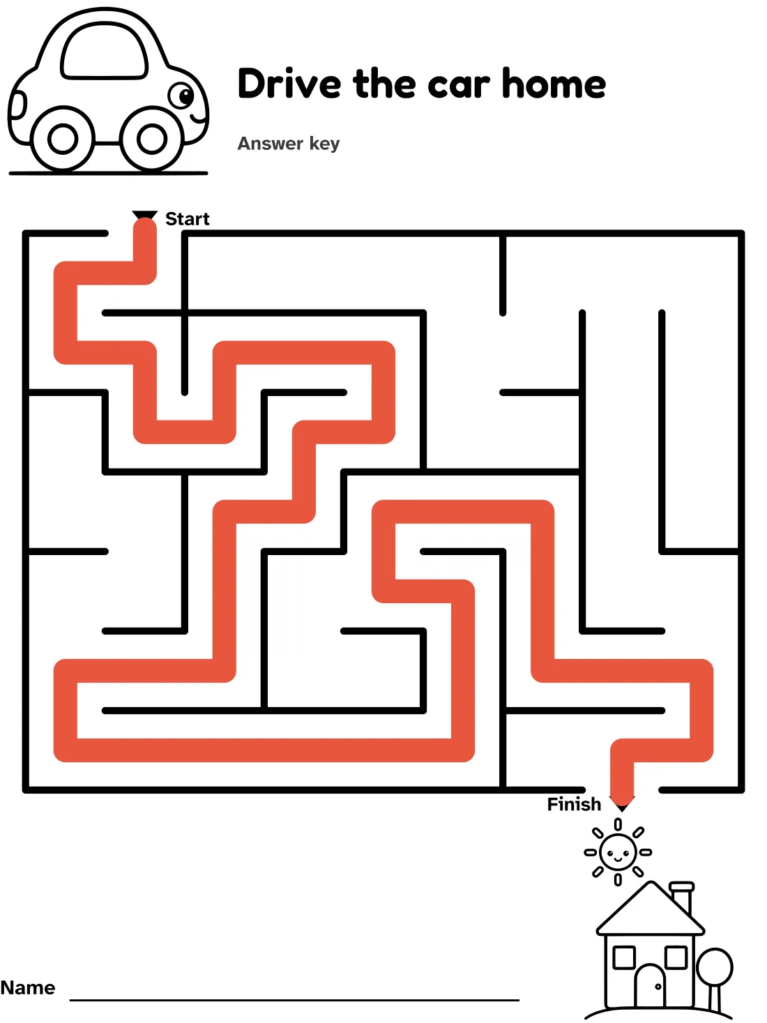 Answer key for the toy car maze