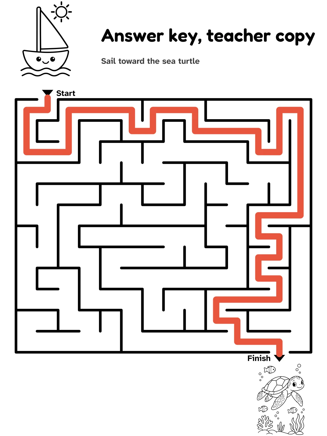 Answer key for the boat to turtle maze