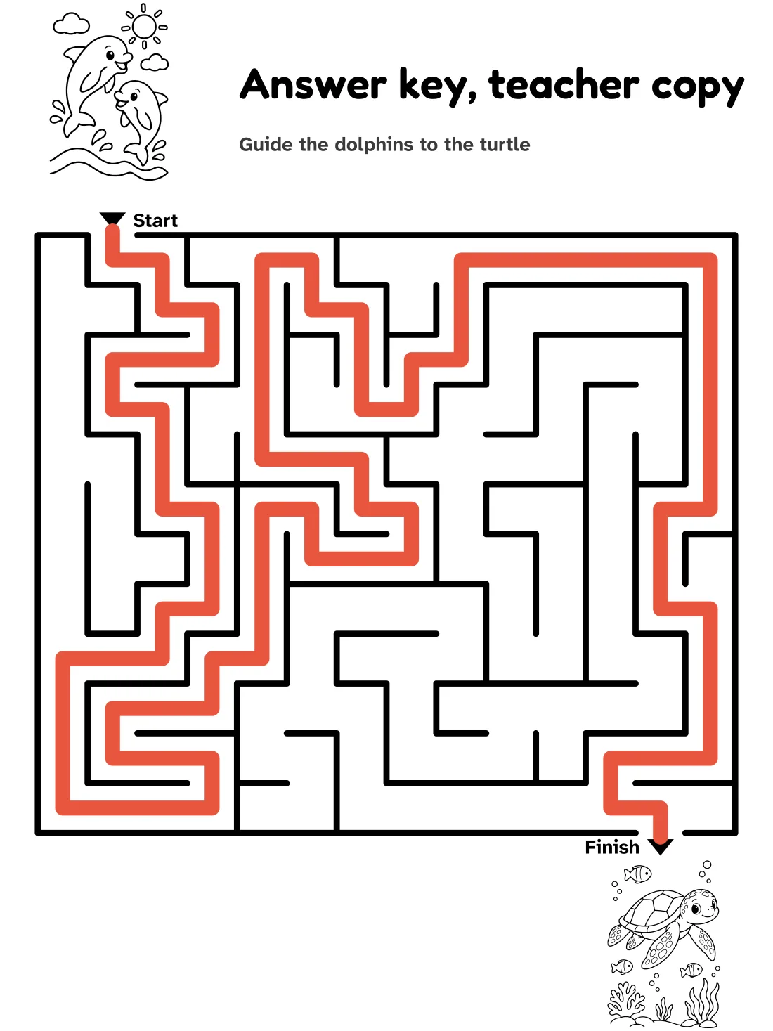 Answer key for the dolphins to turtle maze
