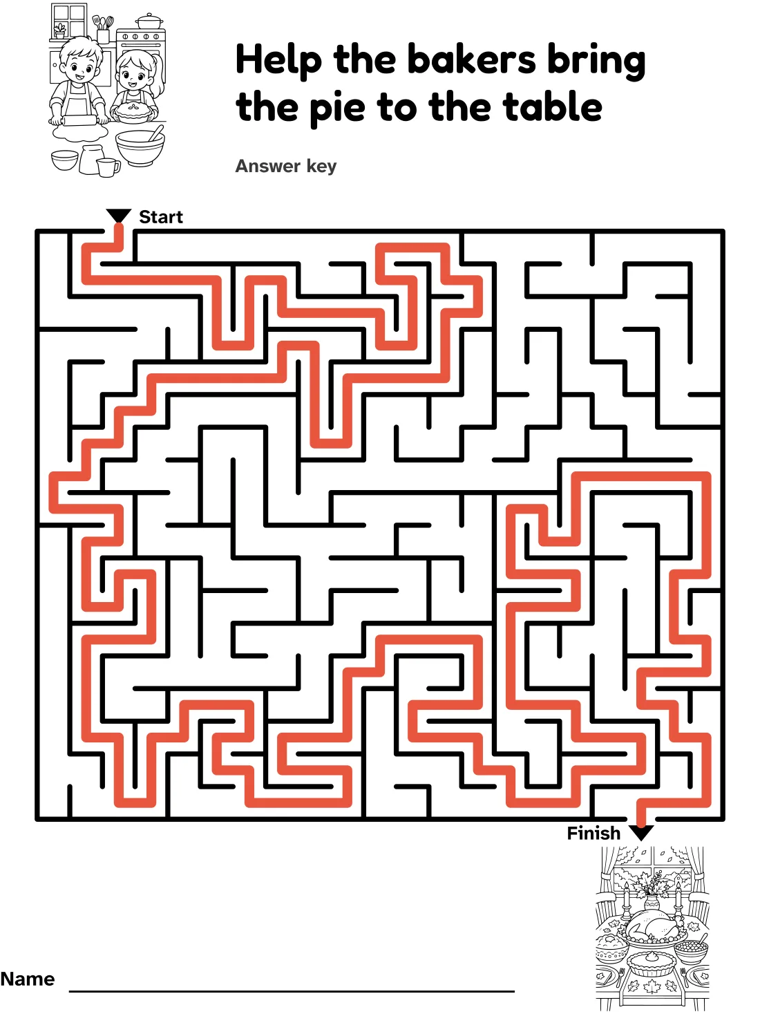 Answer key for the thanksgiving table maze