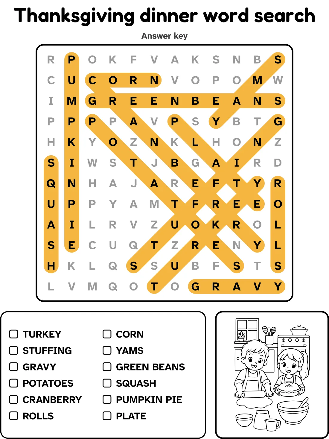 Answer key for the thanksgiving dinner word search