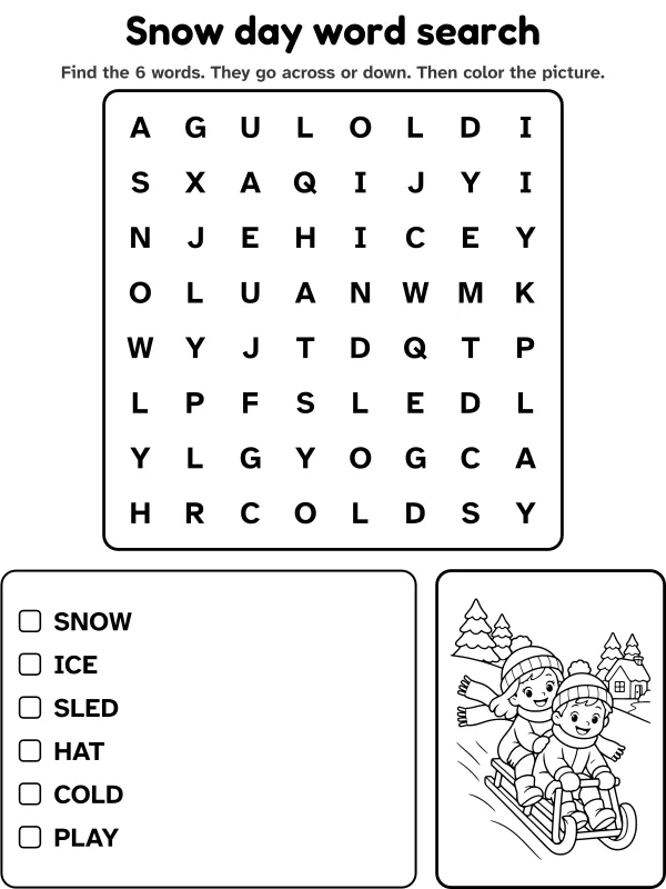 Snow day word search